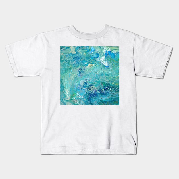 Paint pour marbled turquoise blues Kids T-Shirt by kittyvdheuvel